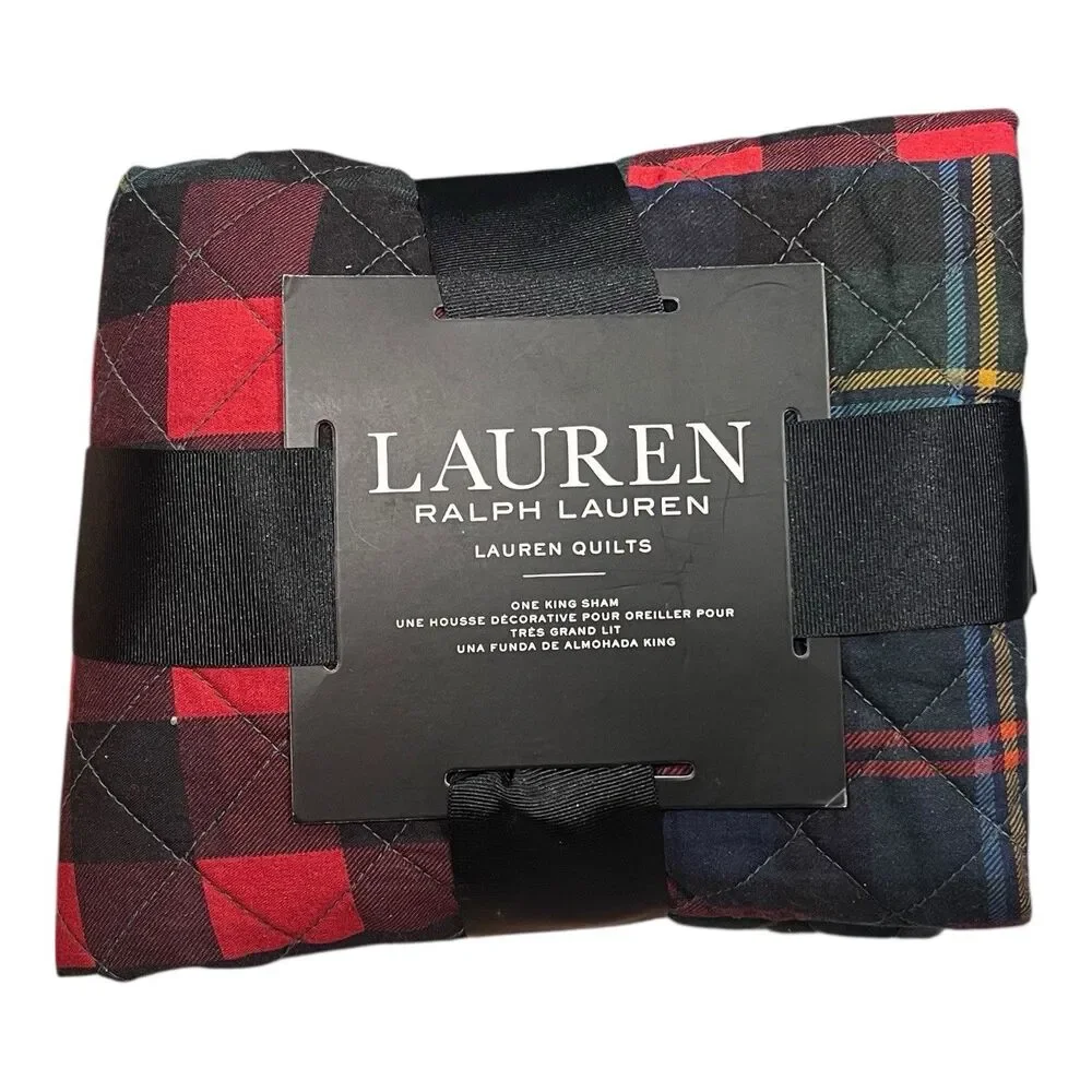 Lauren Ralph Lauren Hadley‎ Quilted Patchwork King Sham 20x36 Green Plaid